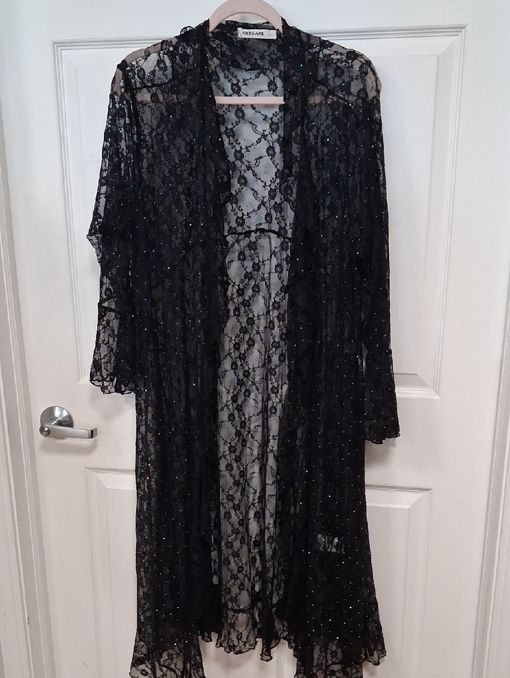 Sheer Black Lace Duster With Sparkles